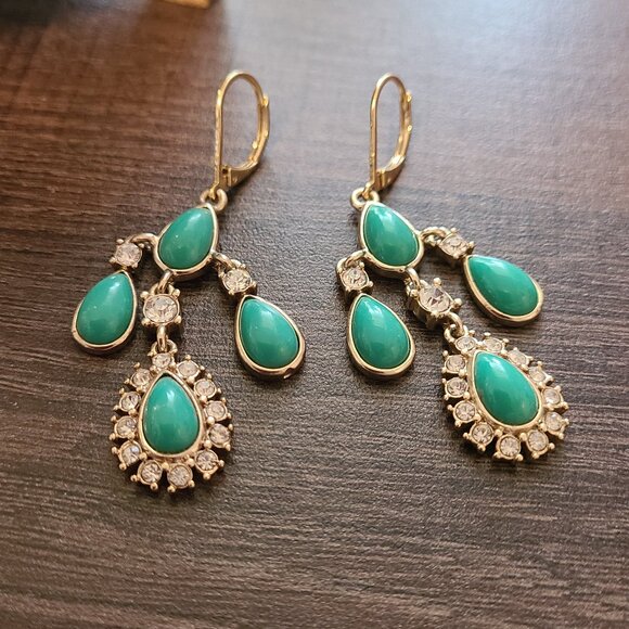 Unknown Brand Turquoise and Gold Tone Dangle Drop Earrings Pre-Owned Ladies - Picture 1 of 4